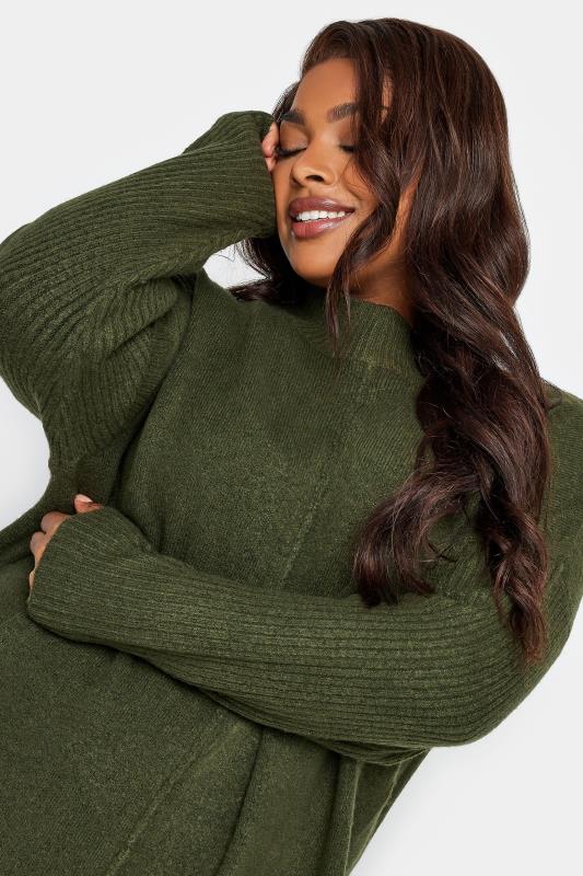 YOURS Plus Size Khaki Green Front Seam Detail Jumper Dress | Yours Clothing 5