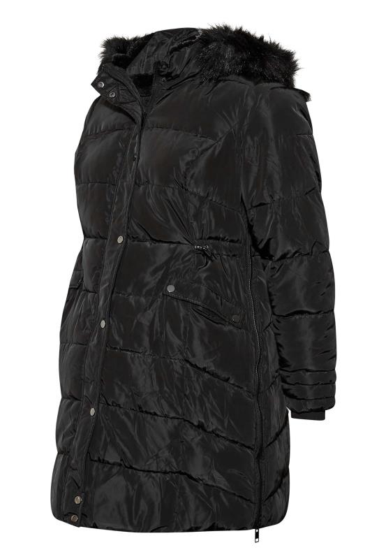 BUMP IT UP Maternity Plus Size Black Panelled Puffer Midi Coat | Yours Clothing 7