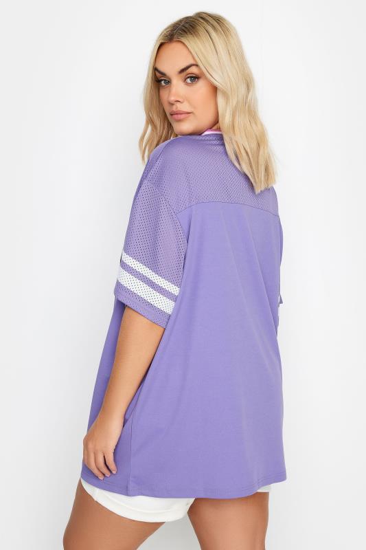 YOURS Plus Size Purple 'Los Angeles' Slogan Varsity T-Shirt | Yours Clothing 5