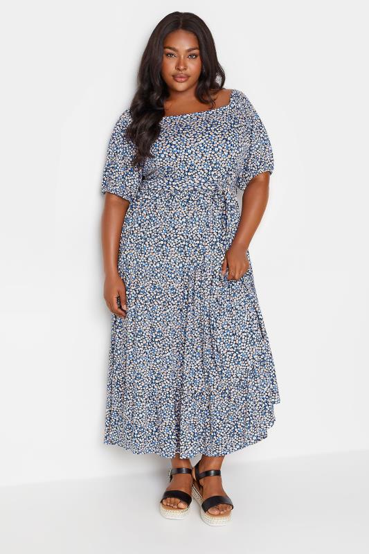 YOURS Plus Size Blue Ditsy Floral Tiered Maxi Dress | Yours Clothing 2