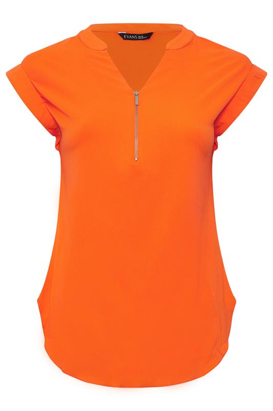 EVANS Plus Size Orange Zip Front Blouse | Evans 5