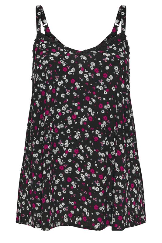 YOURS Plus Size Black Floral Trim Cami Vest Top | Yours Clothing 5