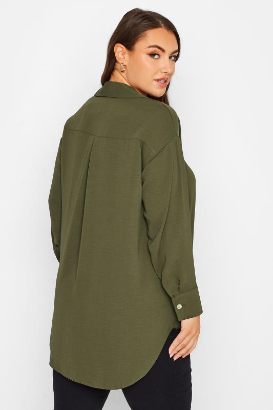 YOURS LONDON Plus Size Womens Curve Khaki Green Button Blouse | Yours Clothing 3