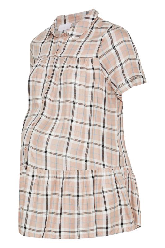 BUMP IT UP MATERNITY Plus Size Beige Brown Check Print Tiered Shirt | Yours Clothing 6