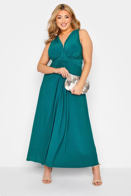YOURS LONDON Curve Teal Blue Knot Front Maxi Dress_B.jpg