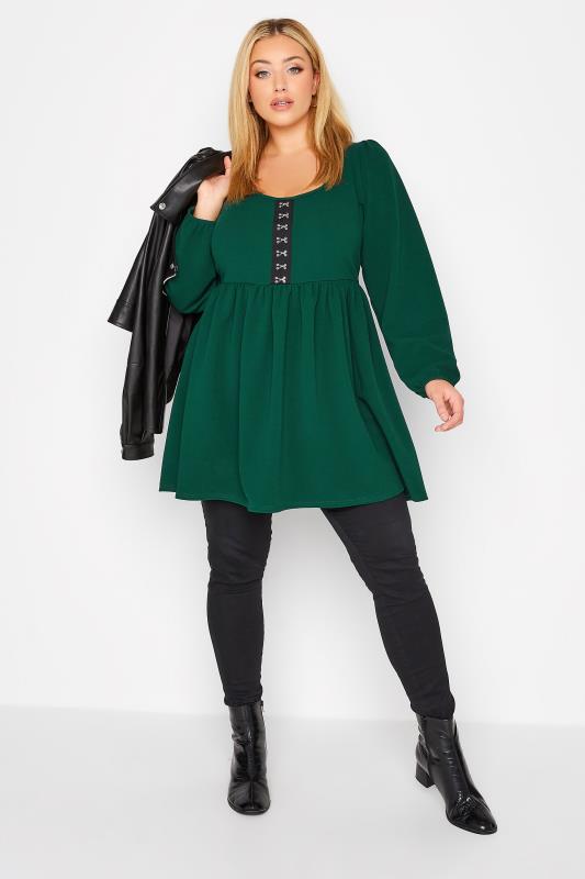 LIMITED COLLECTION Plus Size Forest Green Hook & Eye Peplum Top | Yours Clothing 2