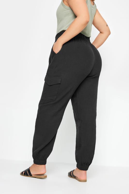 YOURS Plus Size Black Cheesecloth Cuffed Joggers | Yours Clothing 3