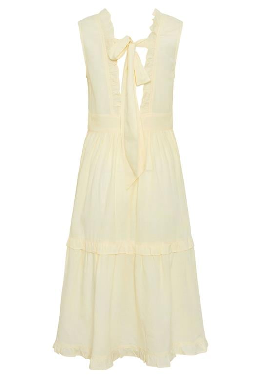 PixieGirl Petite Women's Yellow Ruffle Tie Back Midi Dress | PixieGirl 6
