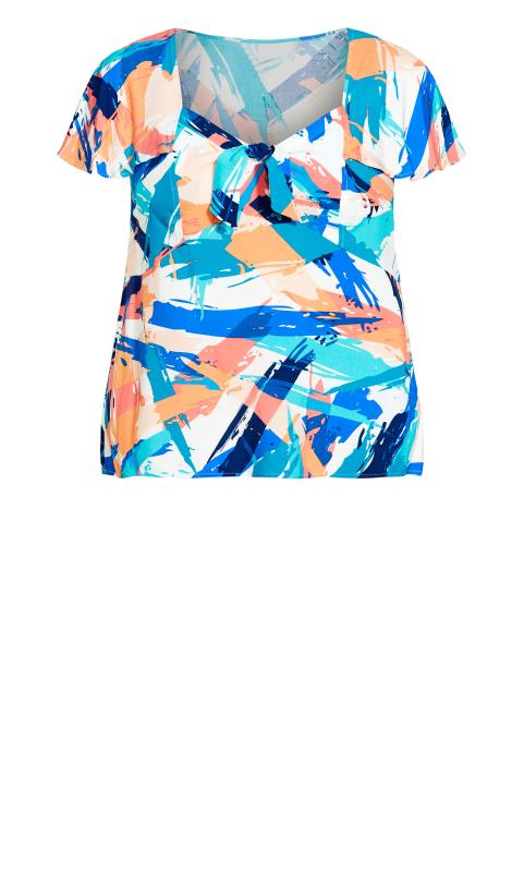 Evans Orange Abstract Print Knot Front Top 4