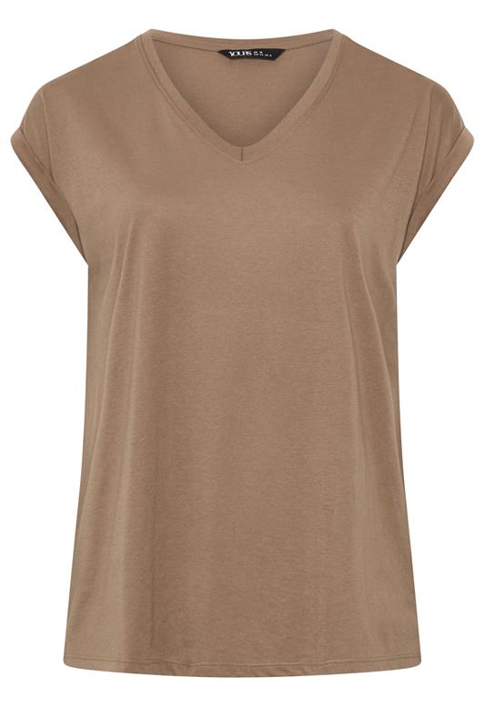 YOURS Plus Size Natural Brown V-Neck Basic T-Shirt | Yours Clothing 5