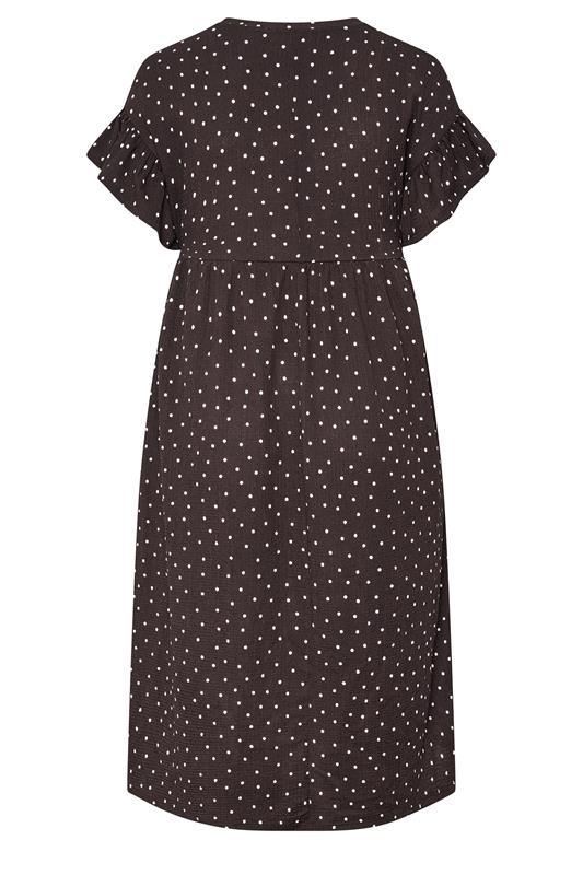 YOURS Plus Size Chocolate Brown Polka Dot Frill Sleeve Midi Dress | Yours Clothing 6