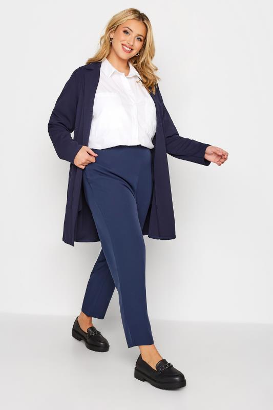 Plus Size Navy Blue High Waisted Tapered Trousers | Yours Clothing 2