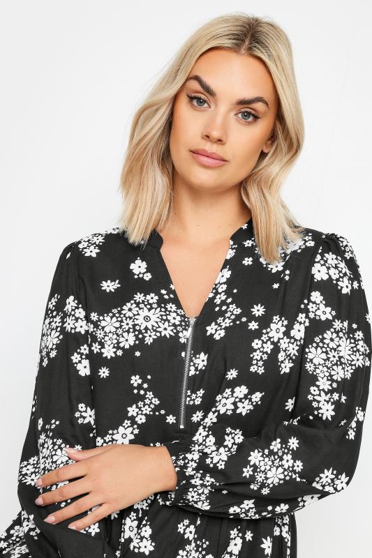 YOURS Plus Size Black Floral Print Zip Detail Smock Dress | Yours Clothing 4
