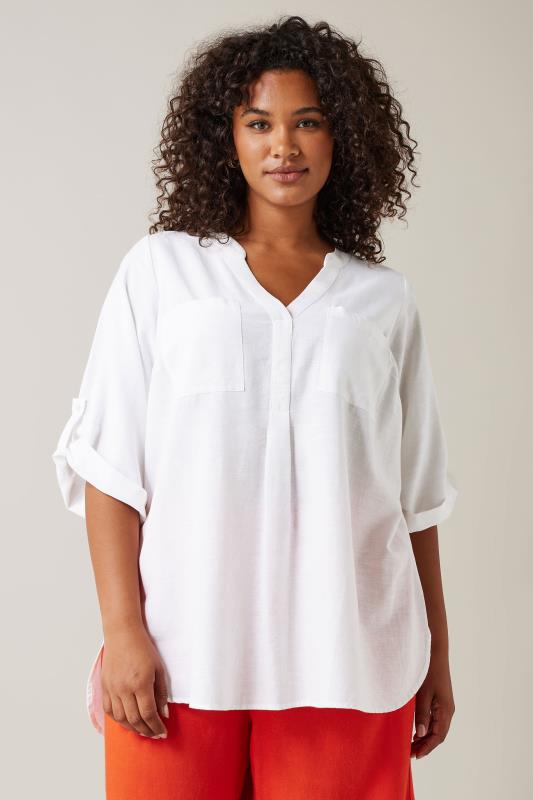 EVANS Plus Size White Linen Utility Top | Evans  1