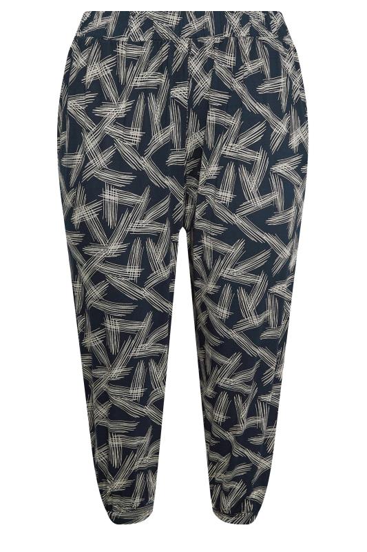 YOURS Plus Size Navy Blue Stripe Print Cropped Harem Joggers | Yours Clothing 5