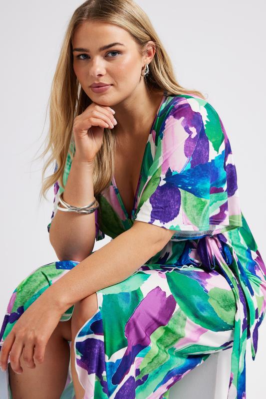 YOURS LONDON Curve Green Abstract Floral Print Wrap Dress | Yours Clothing 1