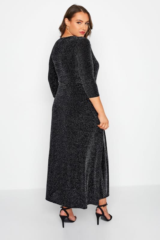 YOURS LONDON Plus Size Black & Silver Glitter Wrap Dress | Yours Clothing 3