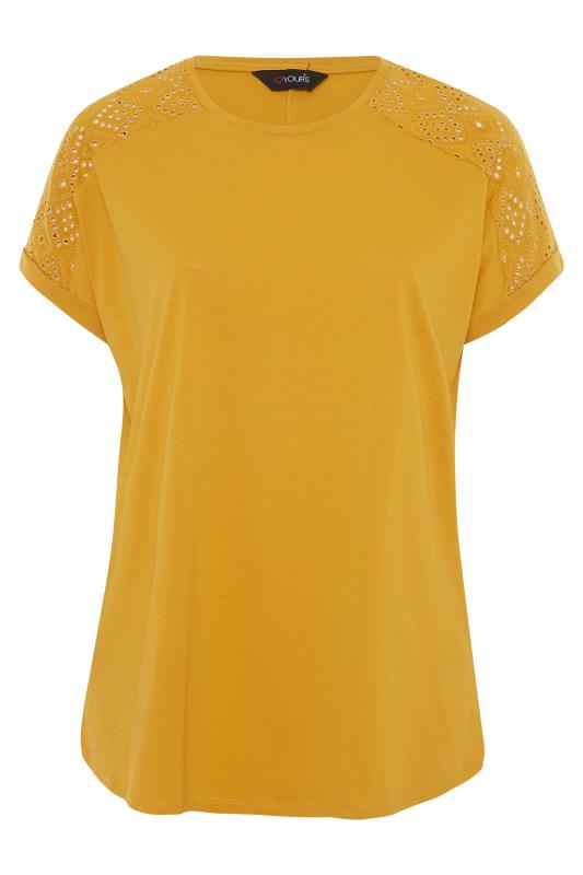 Mustard Yellow Broderie Anglaise Shoulder T-Shirt_F.jpg