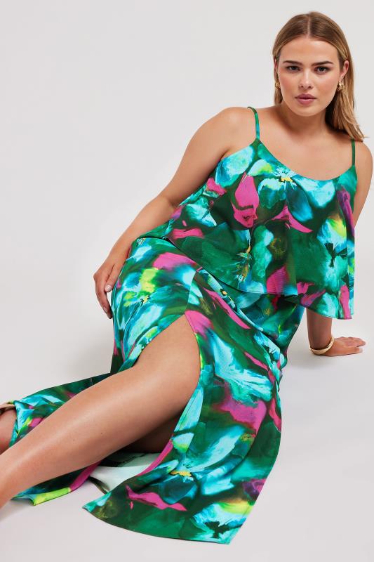 YOURS LONDON Plus Size Green Floral Print Overlay Maxi Dress | Yours Clothing 1