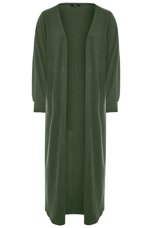 LIMITED COLLECTION Khaki Green Ribbed Long Cardigan 5