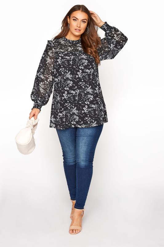 Plus Size YOURS LONDON Black Floral Ruffle Blouse | Yours Clothing 3