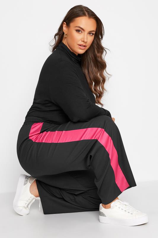 Plus Size Black & Pink Contrast Stripe Wide Leg Trousers | Yours Clothing 4
