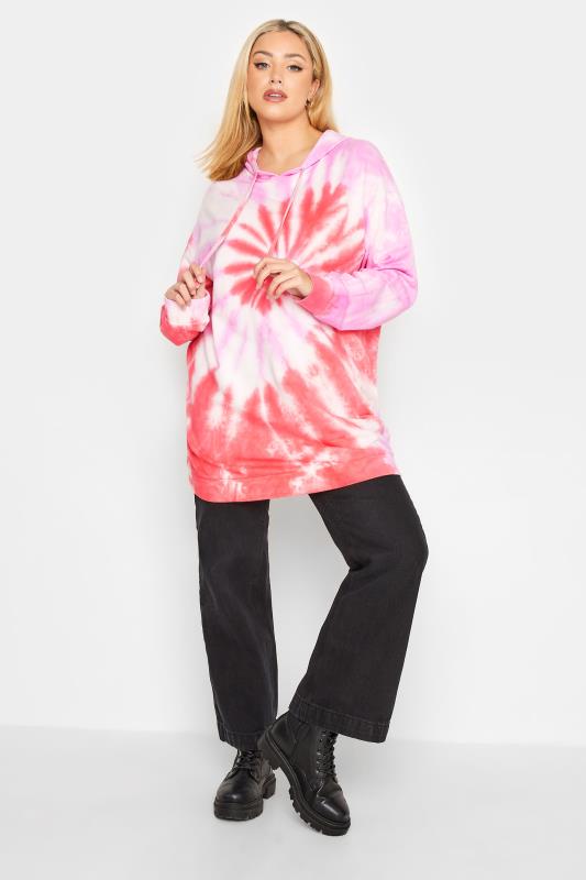YOURS Curve Bright Pink Tie Dye Hoodie | Yours Clothing 2
