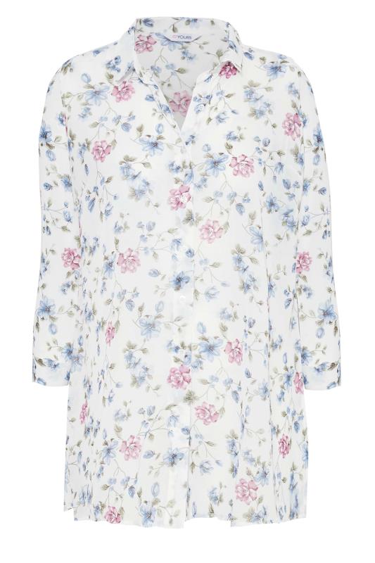 Plus Size White Floral Print Button Through Shirt | Yours Clothing 6