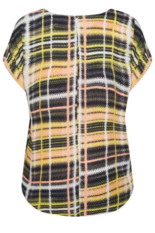 YOURS Plus Size Yellow Check Print Tab Sleeve Blouse | Yours Clothing 6