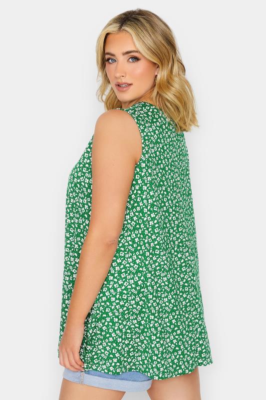 YOURS Plus Size Green Floral Print Pleat Front Vest Top | Yours Clothing 3
