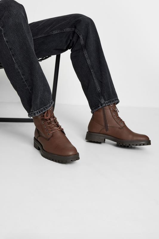 JACK & JONES Big & Tall Brown Faux Leather Boots | BadRhino  1