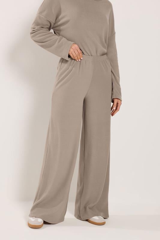 LTS Tall Women's Set Natural Brown Ribbed Roll Neck Top & Wide Leg Trousers | Long Tall Sally 5