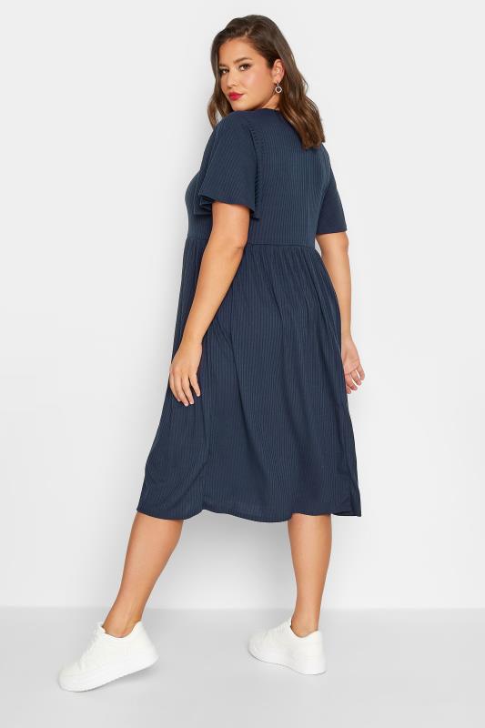 LIMITED COLLECTION Plus Size Blue Ribbed Square Neck Midi Dress | Yours Clothing 3