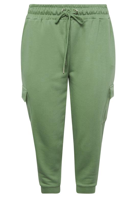 YOURS Curve Sage Green Cargo Pocket Cropped Joggers 5