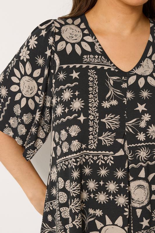 YOURS Plus Size Black Mixed Summer Print Pleat Front Angel Sleeve Top 4