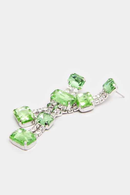 Silver Tone & Emerald Diamante Drop Earrings | Yours Clothing 3
