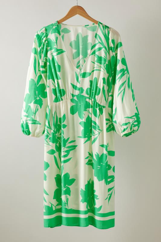 EVANS Plus Size Green & White Floral Print Midi Dress | Evans 5