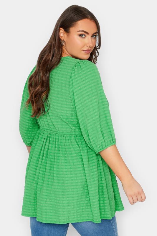 YOURS Curve Plus Size Green Textured Wrap Top | Yours Clothing  3