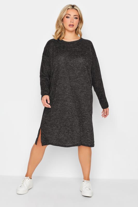  Grande Taille YOURS PETITE Curve Charcoal Grey Soft Touch Midi Jumper Dress