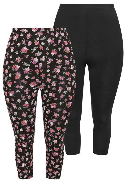 YOURS Plus Size 2 PACK Black Butterfly Print Cropped Leggings | Yours Clothing 6