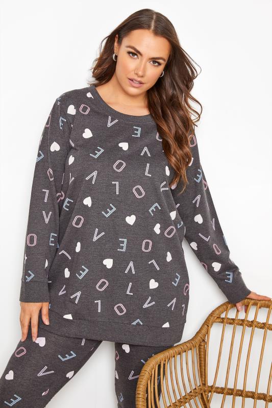 Plus Size Grey Love Letter Print Lounge Set | Yours Clothing 2