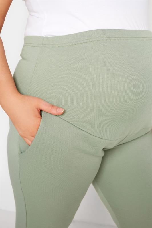 BUMP IT UP MATERNITY Plus Size Sage Green Comfort Panel Joggers | Yours Clothing 3