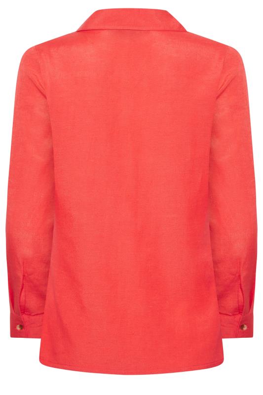 Petite Coral Orange Linen Blend Shirt  | PixieGirl 7