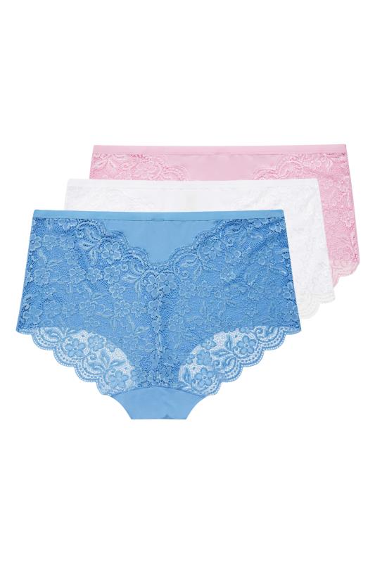 YOURS Plus Size 3 PACK Blue & Pink Lace High Waisted Full Briefs | Yours Clothing 7
