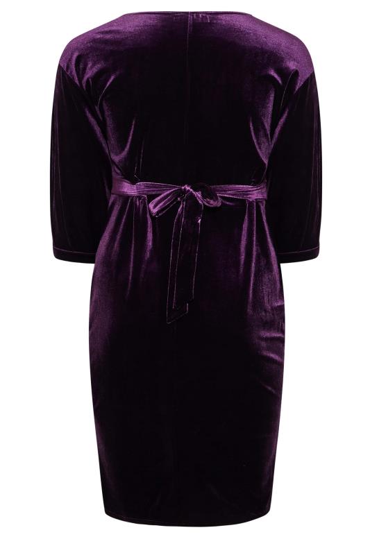 YOURS LONDON Curve Purple Velvet Drop Shoulder Bodycon Wrap Dress | Yours Clothing 7