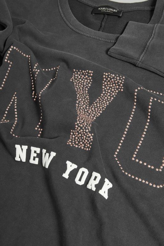 YOURS LUXURY Plus Size Grey Acid Wash 'NYC' Stud Embellished Sweatshirt | Yours Clothing 9