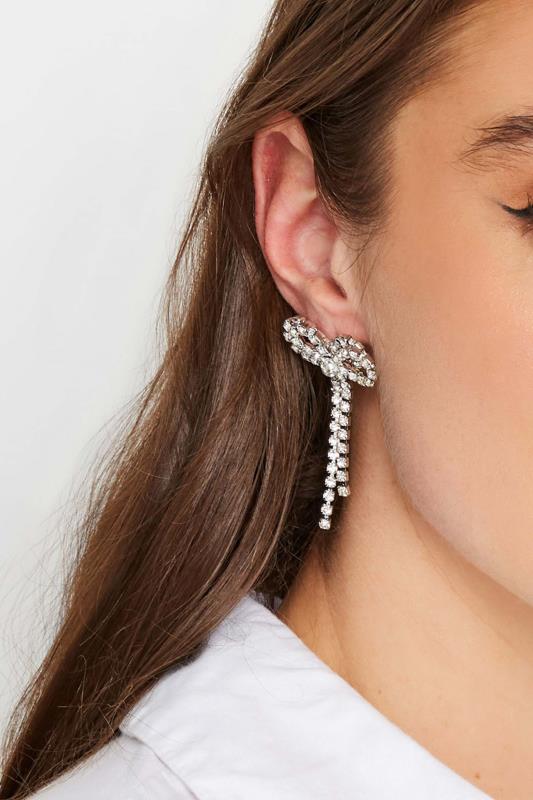 Plus Size  Silver Diamante Bow Drop Earrings