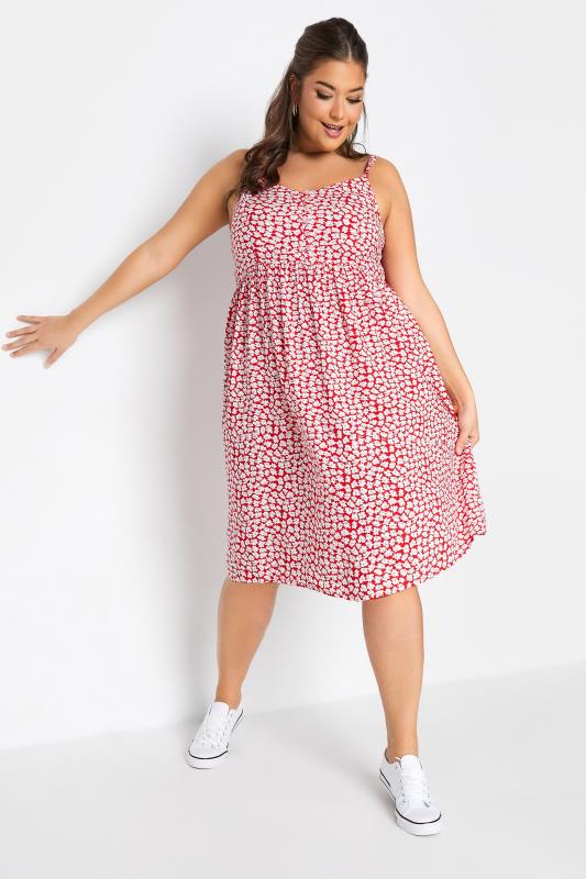 Plus Size Red Ditsy Print Strappy Sundress | Yours Clothing 1