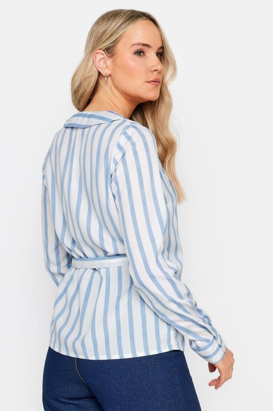 LTS Tall Womens Blue & White Stripe Collared Wrap Top | Long Tall Sally 4