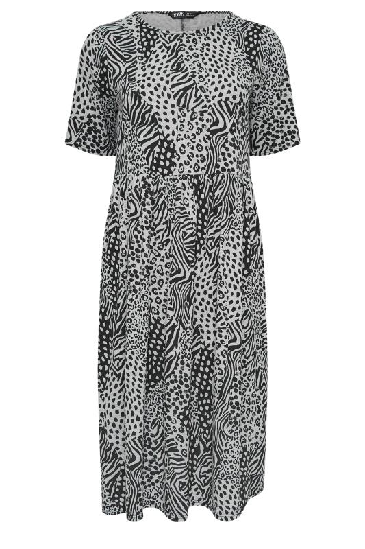 YOURS Plus Size Grey Mixed Animal Print Midi Smock Dress | Yours Clothing 4